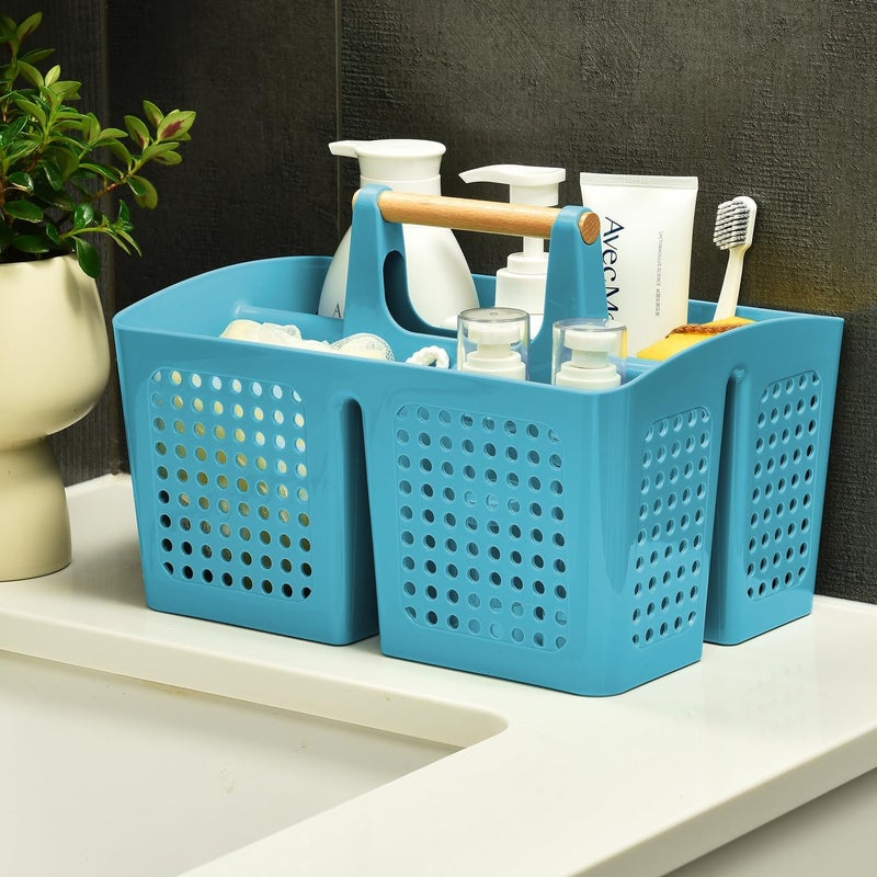 PAKCHOICE Portable Shower Caddy Basket with Compartments, Plastic Divided Cleaning Caddy Organizer Storage Tote with Handle for Bathroom, College, Dorm Room Essentials, Green - Image 3